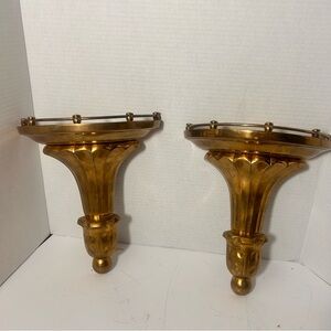 Vintage Art Deco Regency Solid Brass Fluted Wall Sconces Set of 2 Ornate